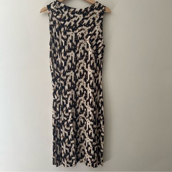 Etro Milano Sheath Dress Abstract Ruched Slinky Draped Neckline Italy Size 10 - Picture 5 of 9